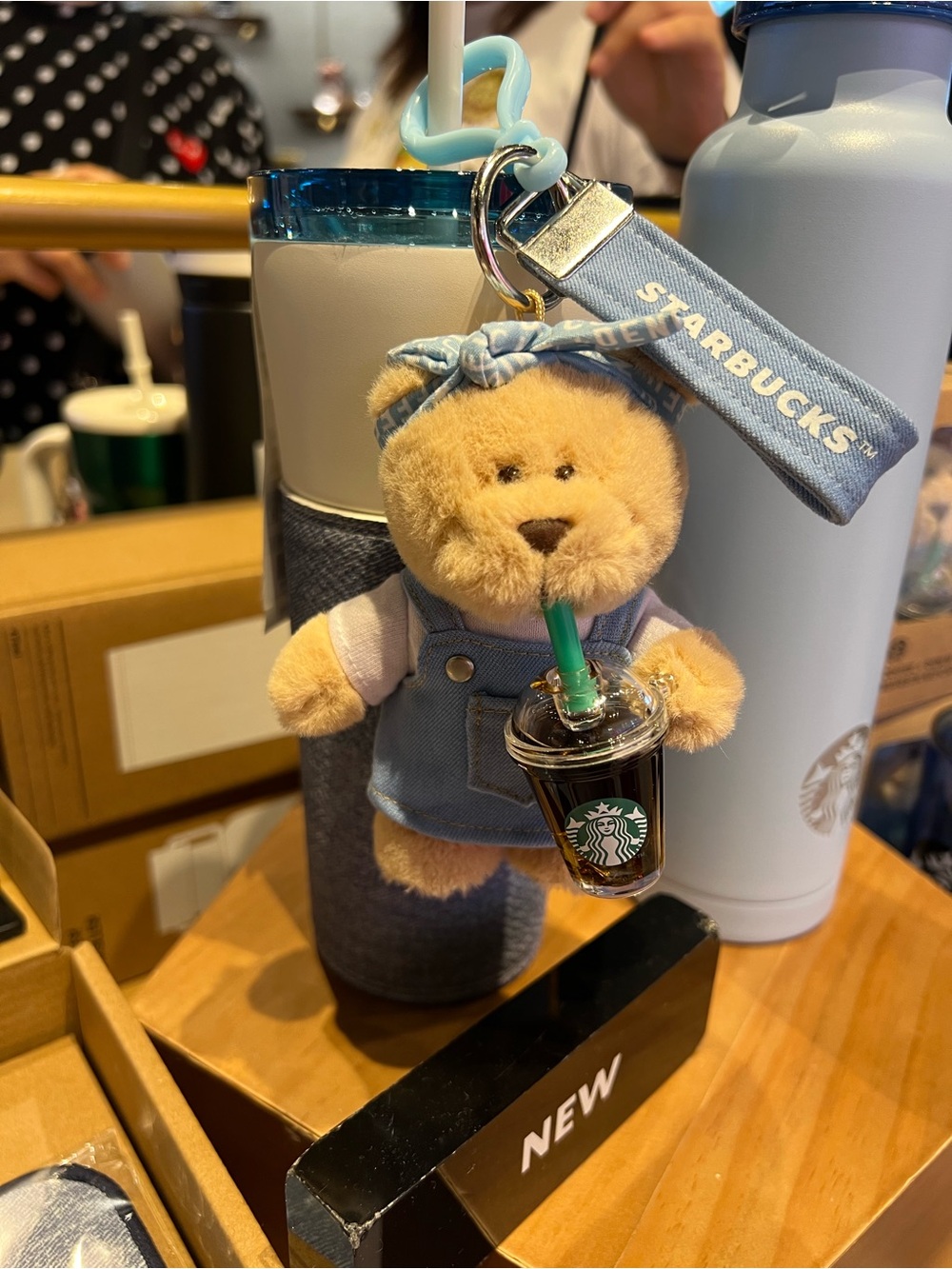 NIB Starbucks Korea 2026 Washed Denim Bearista keychain
